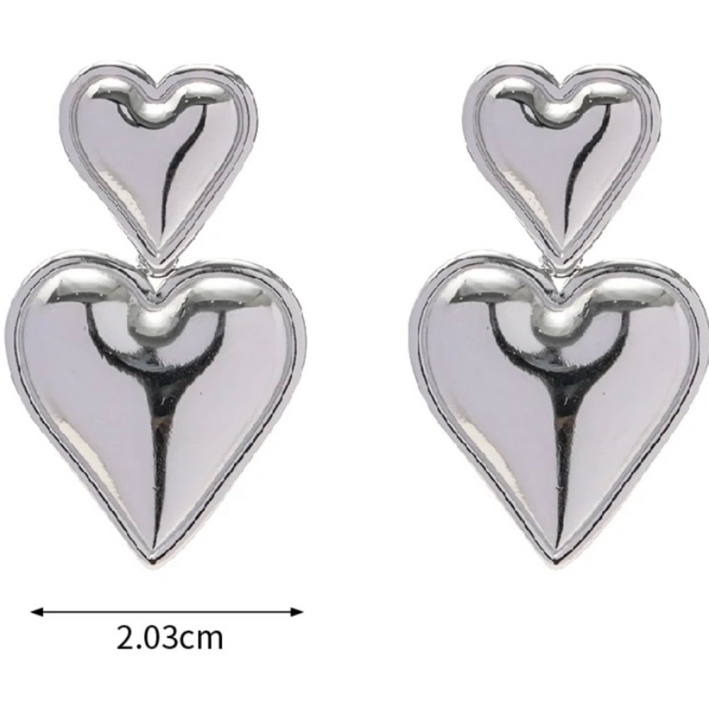Silver double heart earrings